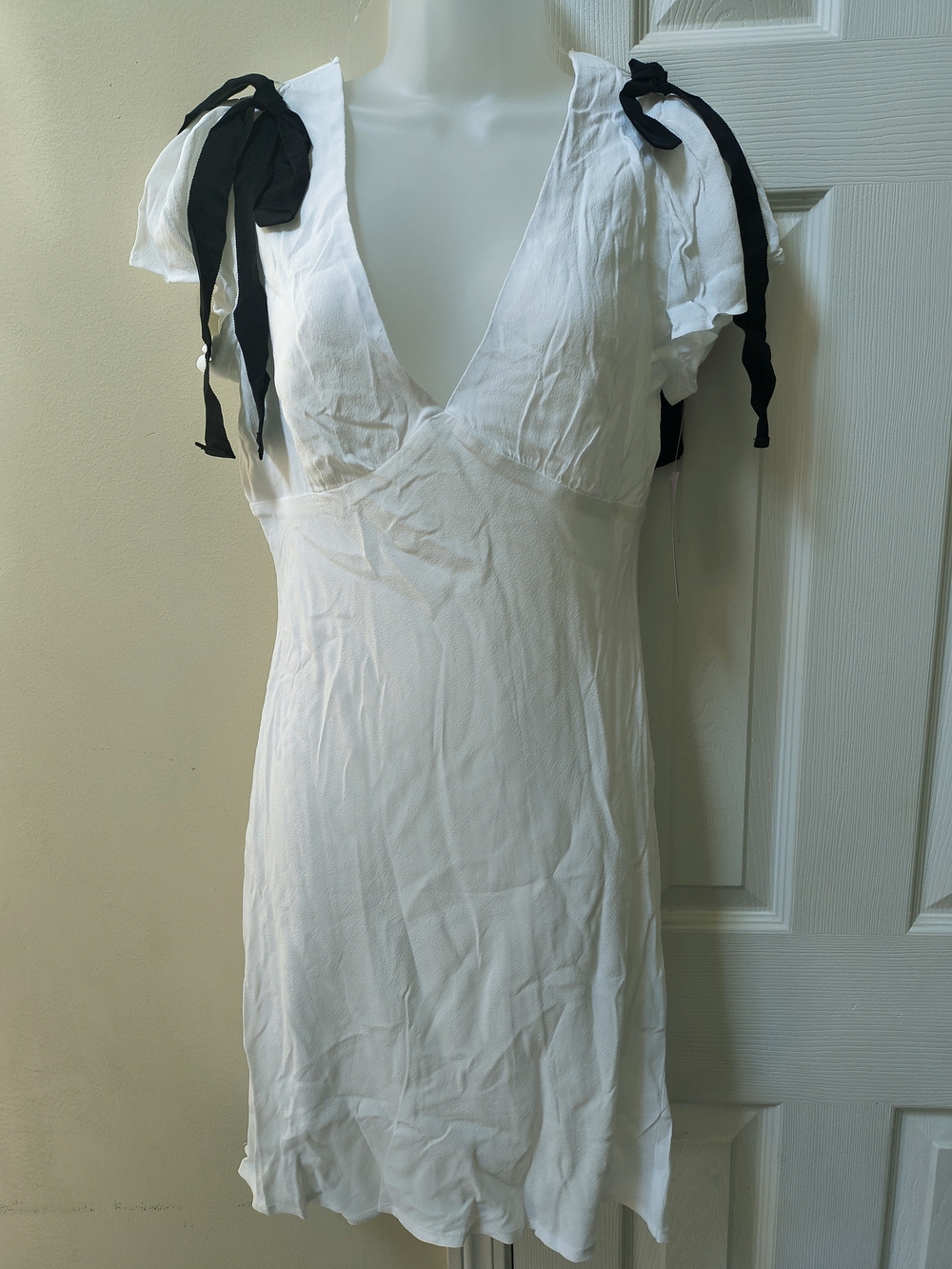 Women’s White Slip Dress with Black Tie Shoulders